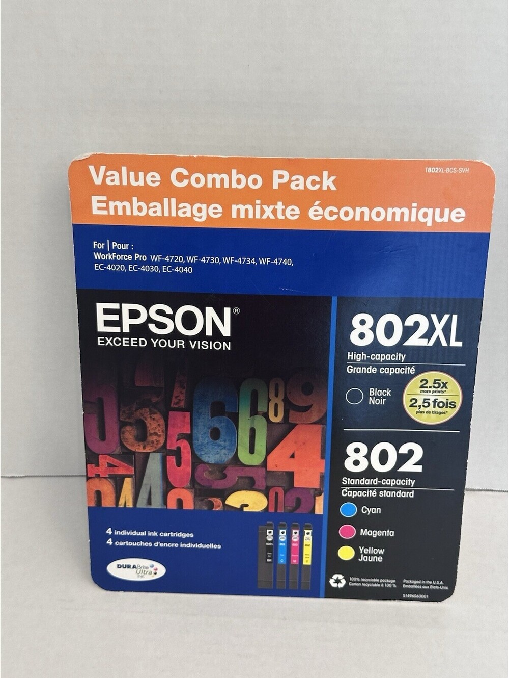 NEW Genuine Epson 802XL / 802 Combo Pack Black XL Cyan Magenta Yellow Exp 5/25